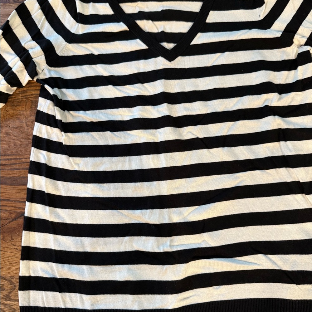 Torrid Black and White Striped V-neck sweater